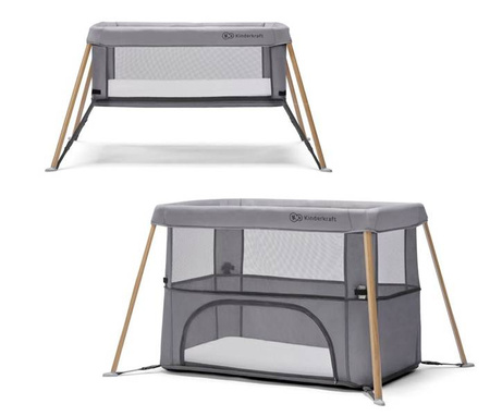 Kinderkraft Movi Łóżeczko Turystyczne   Grey&Wooden